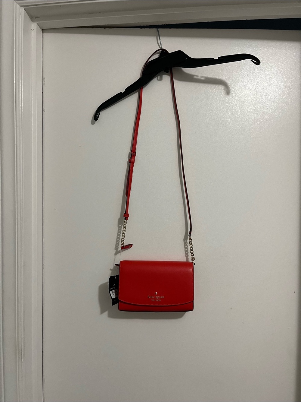 kate spade red leather crossbody with chain strap